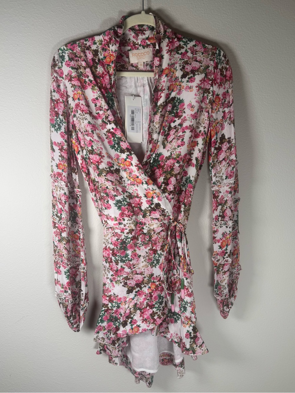 Rococo Sand Floral Wrap Mini Dress — Off White & Pink — XS — NWT